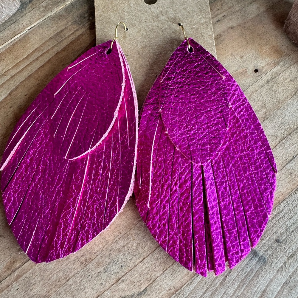 Vibrant Pink Feather Earrings